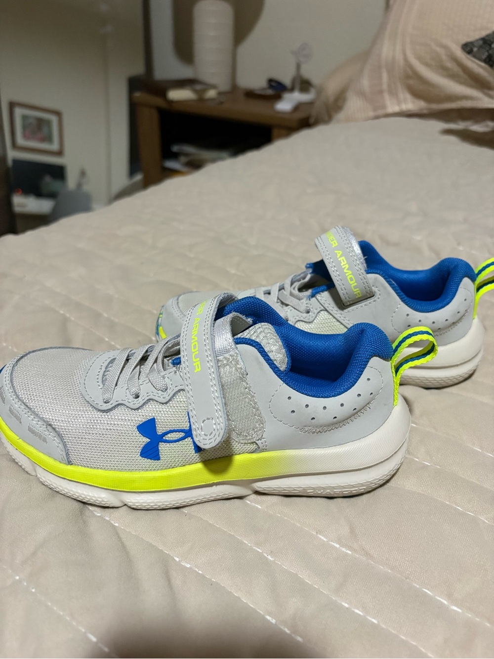 Under Armour Kids Gray, Blue & Neon Yellow Athletic Sneakers